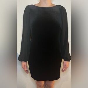 White House Black Market Black Velvet Pleated-Sleeve Sheath Dress